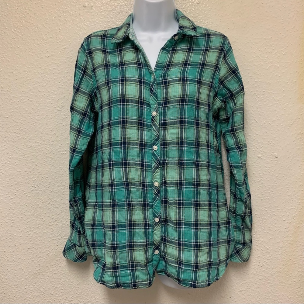 Croft & Barrow Shirt Button Up Lined Plaid Long Sleeve Women's S Blue Cotton